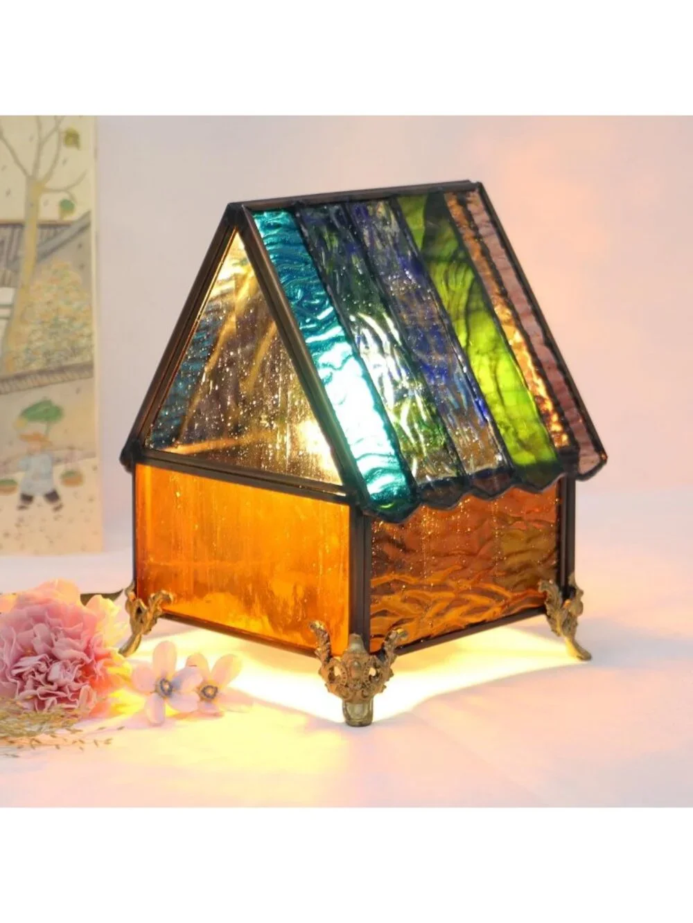 Mini Stained Glass Lighthouse Table Lamp - Retro Decorative Light for Home